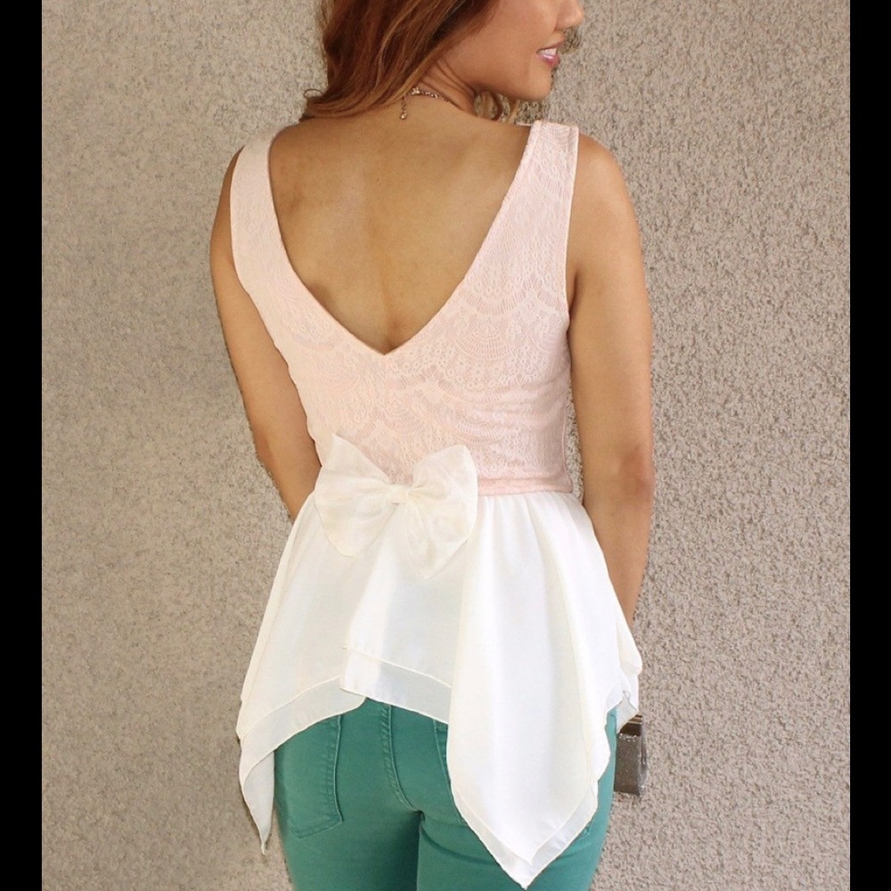 Pink and Ivory Bow Back Peplum Top